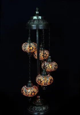 Zdjęcie produktu dla Lampa mozaikowa Turkse – lampa stojąca z 5 kulami – lampa orientalna w kolorze brązowym – wykonana ręcznie – wysokość 120 cm