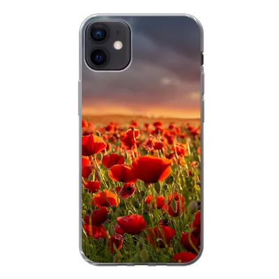 Produktbild von MuchoWow® Handyhülle Schutzhülle Hülle für iPhone 12 mini Sonnenuntergang über einem Feld von Mohnblumen Silikon Softcase Handy Hülle - Bild