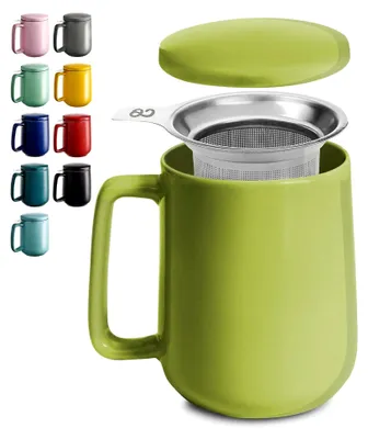 Produktbild von Teetasse mit Sieb und Deckel - Keramik - Hält lange warm - 500ml - Spülmaschinenfest (Matcha Grün)