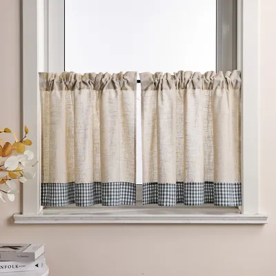 Produktbild von Joyswahl Scheibengardine Leinen Bistrogardine karierte Küchengardinen modern Vorhang Tunnelzug Halbtransparent BxH 60x90 cm Blau 2 Stück