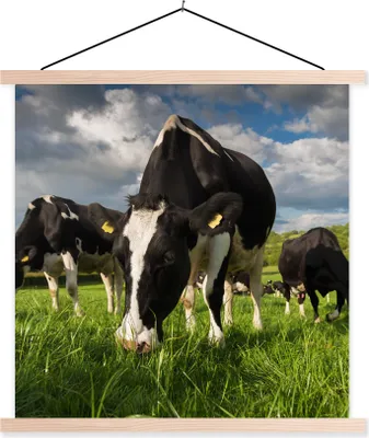Produktbild von MuchoWow® Textilposter Kuh - Natur - Gras - Tiere 60x60 cm mit holzfarbenen Rahmen - Wanddekoration
