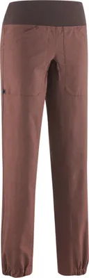 Braune Kletter- und Boulderhose für Damen von Edelrid; Modell "Wo Sansara Pants"; mit elastischem Bund.