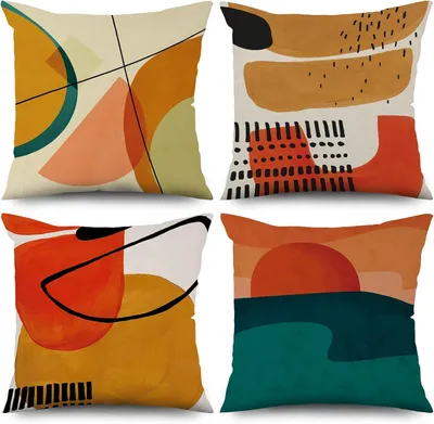Imagen del producto de Juego de 4 fundas de cojín estilo bohemio, 50 x 50 cm, con diseño abstracto moderno, motivos de sol y color verde. Fundas de cojín lavables, fabricadas en poliéster, lino y tejido