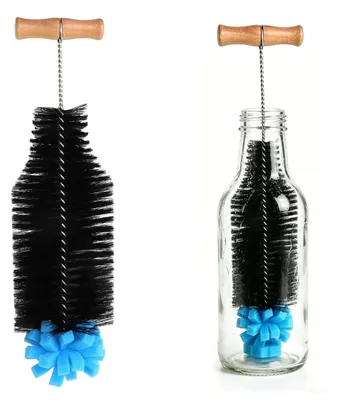 Productafbeelding van Flessenborstel - Met lange handgreep en wollen borstelkop - Voor het reinigen van glazen carapaces - 33x11x3 cm
