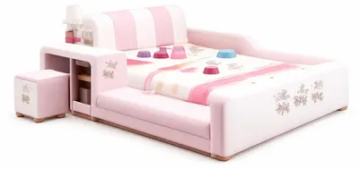 Produktbild von Rosa Kinderbett mit Ablagen Bett für Mädchen Prinzessin modern
