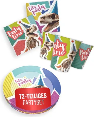 Produktbild von Dino Skelett 3-teiliges Party-Set mit 16 Papptellern, 16 Pappbechern und 40 Servietten