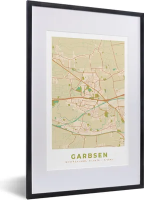 Produktbild von MuchoWow® Gerahmtes Poster Karte - Garbsen - Vintage - Stadtplan - Karte 40x60 cm - Poster mit Schwarzem Bilderrahmen Wandposter Rahmen Foto Bilder - Poster in Rahmen