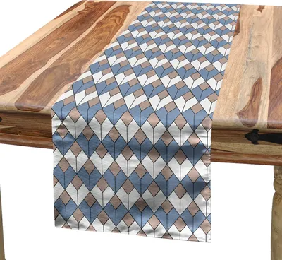 Produktbild von ABAKUHAUS Geometrisch Tischläufer, Moderne verschachtelte sich wiederholende Diamantlinie Muster mit vertikalen Linien, 40 x 225 cm, Getrocknete Rose Blaugrau