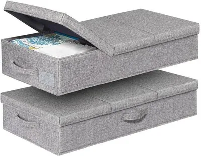 Produktbild von Unyqoos® Unterbett-Aufbewahrungsbox 79 x 40,6 x 14 cm – faltbar, mit Schiebedeckel, 3 verstärkte Tragegriffe, transparente Etikettentasche, stapelbar