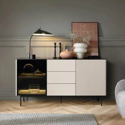 Produktbild von Sideboard Kommode DIJON 157 cm Kaschmir Schwarz LED Push-To-Open