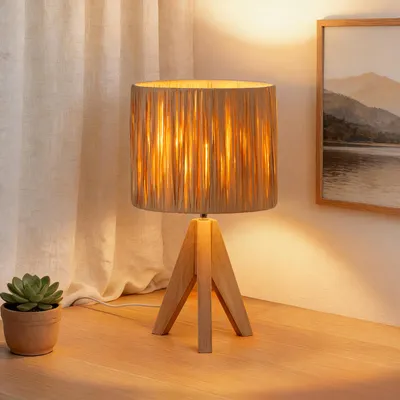 Image de EDISHINE Lampe de chevet avec ampoule 4W, LED lampe de table pied en bois, blanc chaud, E27, Image générée par une IA