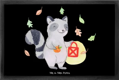 Produktbild von Mr. & Mrs. Panda Schmutzmatte Waschbär Laterne 40 x 60 cm - Schwarz - Geschenk, Schmutzfangmatte, Dekoration, Halloween, Trick Or Treat, Eingangsmatte, Deko, Fussmatte