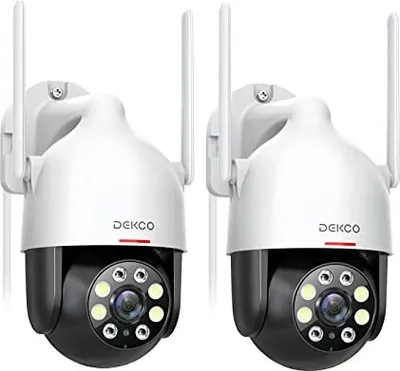Produktbild von Dekco 2K Outdoor-Überwachungskamera WLAN 2 Packs, 350 °/90 ° WLAN-WLAN-Außenbereich, 3MP automatische Tracking, 30 m Nachtsicht in Farbe, 2-Wege