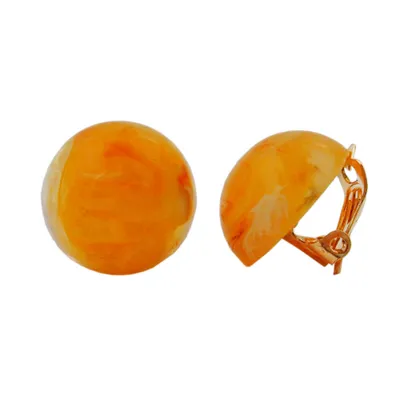 Produktbild von Clip Ohrring 17mm bernsteinfarben marmoriert Kunststoff-Bouton gelb-orange-weiß 17mm