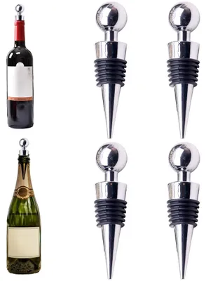 Weinverschlüsse, konisch, Silber, 4 Stück, für Flaschen