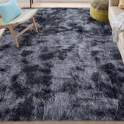 Zdjęcie produktu dla Szaro-czarna, miękka wykładzina do salonu i sypialni – 1 sztuka – 135 x 185 cm