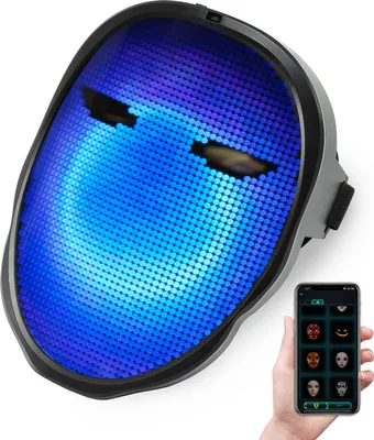 Immagine prodotto di Fiqops Led maschere bluetooth programmabile app personalizzabile modello maschera carnevale compleanno regalo cosplay partito halloween maschera incandescente led per costume il più cool pieno viso led maschera viso