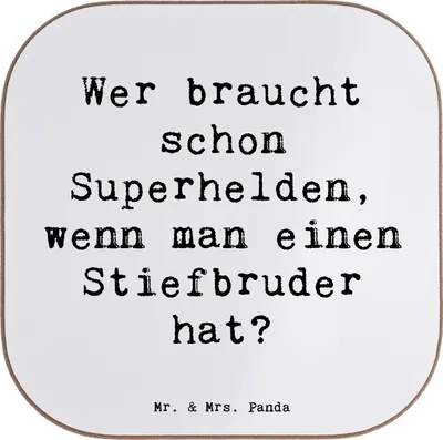 Produktbild von Mr. & Mrs. Panda Holzuntersetzer Spruch Stiefbruder Held - Weiß - Geschenk, Geschenke, Tischuntersetzer, Familiengeschenke, Stiefgeschwister, Tassenuntersetzer, Coaster