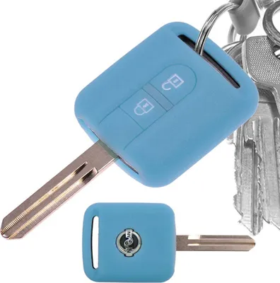 Produktbild von Auto Schlüssel Hülle Silikon Schutz Cover Fluoreszierend Blau kompatibel mit Nissan Note Almera II X-Trail Qashqai Tiida Primera 2 Tasten Funk Fernbedienung