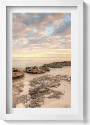 Produktbild von Strandlandschaft mit Meer und Himmel– Wandbild mit Rahmen – Gerahmtes Bild  – Wanddekoration – 20x30 cm – Weiß