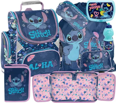 Produktbild von 7tlg Lilo und stitch Schulranzen set Rucksack Federtasche Sportbeutel Trinkflasche Brotdose schultasche Tornister fur madchen