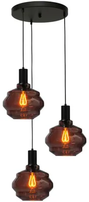 Productafbeelding van 3-lichts vide hanglamp - zwart - Porto met Ball red glazen - Ø 24cm