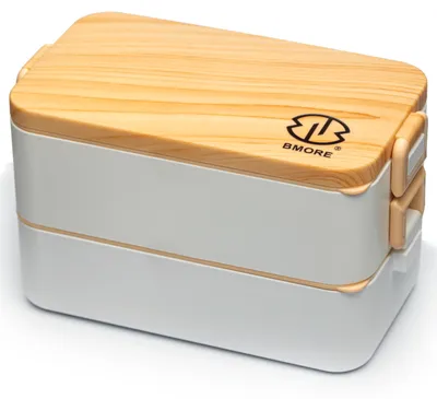 Bento Box 1000 ml mit Edelstahl-Besteck, 2 Fächer, stapelbar