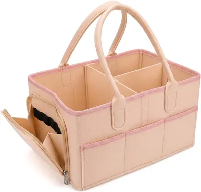 Productafbeelding van Luierverschoonplank organizer van vilt, 33 x 23 x 18 cm, beige, opvouwbaar, voor babyaccessoires