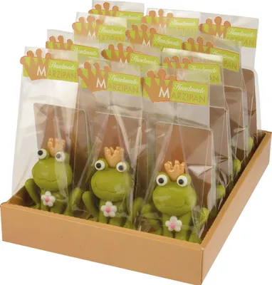 Produktbild von 12 Stück Frosch aus Marzipan im Cellophan Beutel