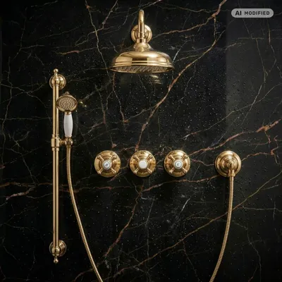 Produktbild von PaulGurkes Dusch-Set Gold mit Duschstange Komplett Antik Retro