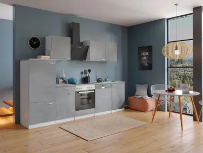 Produktbild von Küche Küchenzeile Küchenblock Einbauküche Weiß Beton Malia 280 cm Respekta