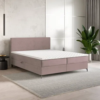 Produktbild von Masseno Boxspringbett TORREL 160x200 cm Komplett-Set mit Bonell Matratze und Topper, Polsterbett mit Bettkästen -Rosa, POSO 27 + KRONOS 27