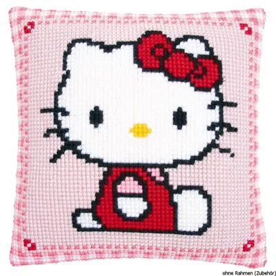Produktbild von Vervaco Kreuzstichkissen "Hello Kitty", Stickbild vorgezeichnet
