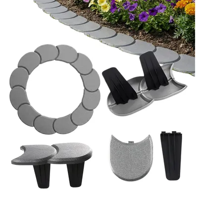 Produktbild von BirnePower Rasenkante 3,8m Grau (IPAK2), 24 Module, Flache Mähkante, Befahrbar, Beetumrandung, Beeteinfassung, Palisade Kunststoff für den Garten