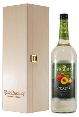 Produktbild von Cabo Bay - Pfirsich Likör mit Geschenk-Holzkiste
