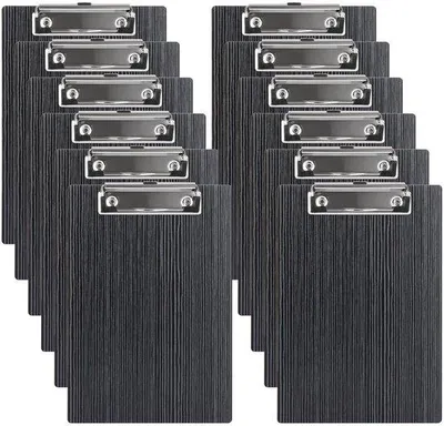 Productafbeelding van Unyqoos® 12-delige set houten A5 notitieblokken, zwart – met metalen klem en ophangoog, lichtgewicht notitieblokken voor kantoor, school en thuis