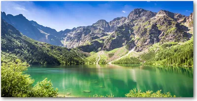 Produktbild von Tulup® Glas-Bild - 100x50 -Wandkunst - Wandbild hinter gehärtetem Sicherheitsglas  - Landschaften - Berge See Tatra - Grün