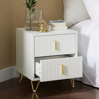 Image de FBT115 - Table de chevet/commode - 2 tiroirs - Bois - Style marocain moderne - Blanc