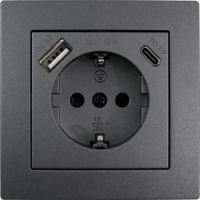 Produktbild von McPower Schutzkontakt-Steckdose, Flair, Quickcharge Anschlüsse, PD, 1x USB-C, 1x USB-A, 250 V, 16 A - Steckdose: 1-fach - Farbe: anthrazit