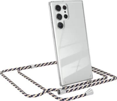 Produktbild von EAZY CASE Handykette kompatibel mit Samsung Galaxy S22 Ultra 5G, Handyhülle mit Umhängeband, Handykordel, Schutzhülle Clear, Band in Beige