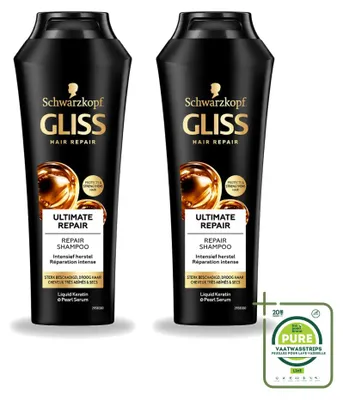 Productafbeelding van 2 x Gliss Kur Ultimate Repair Shampoo voor beschadigd haar, 250 ml - Voordeelverpakking - 2 stuks