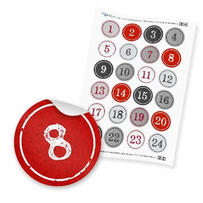 Produktbild von Zahlensticker Z03 1-24 StempelDesign / Vintage rot grau silber weiß