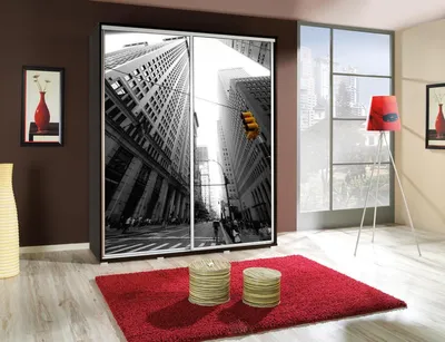 Produktbild von Kleiderschrank GILES Schwebetürenschrank mit Grafiken 155x215 cm