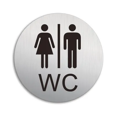 Obrázok produktu pre Štítok Dámske Pánske WC Dverný štítok Toaletný štítok Ø 100 mm Hrúbka 1 mm Hliník Vzhľad nehrdzavejúcej ocele Samolepiaci