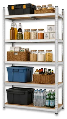 Image de Etagère de Rangement 5 niveaux Bois MDF réglables 90x40xH180cm Rayonnage métal Charge 875kg - Garage Atelier Cellier INTEC