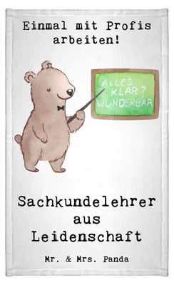 Produktbild von Mr. & Mrs. Panda Handtuch Sachkundelehrer Leidenschaft - Weiß - Geschenk, Frotteehandtuch, Grundschule, baumwolle, Sachkundeunterricht, Lustig, Frotteetuch, Spruch, Klein