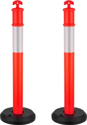 Produktbild von Leitpfosten Verkehrsleitpfosten 2 Stk. mit befüllbarem Sockel & Reflektorstreifen (114 cm) - Warnpfosten für Baustellen & Parkplätze - Absperrpfosten zur Steuerung von Menschenmengen, rot