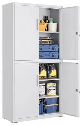 Produktbild von Stahl Aktenschrank - Büroschrank - 4 Türen - 5 Fachböden - 2 Schlösser - 40×80×180 cm - Hellgrau