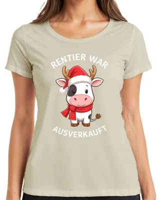 Immagine prodotto di Maglietta da donna con motivo natalizio: mucca e renna divertenti, regalo carino, colore naturale, taglia XXL