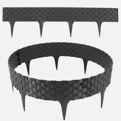 Produktbild von Rasenkante Rattanoptik I Anthrazit I 24x80 cm Module I Kunststoff Beeteinfassung für Beet-& Rasenabgrenzungen I Flexible Beetumrandung